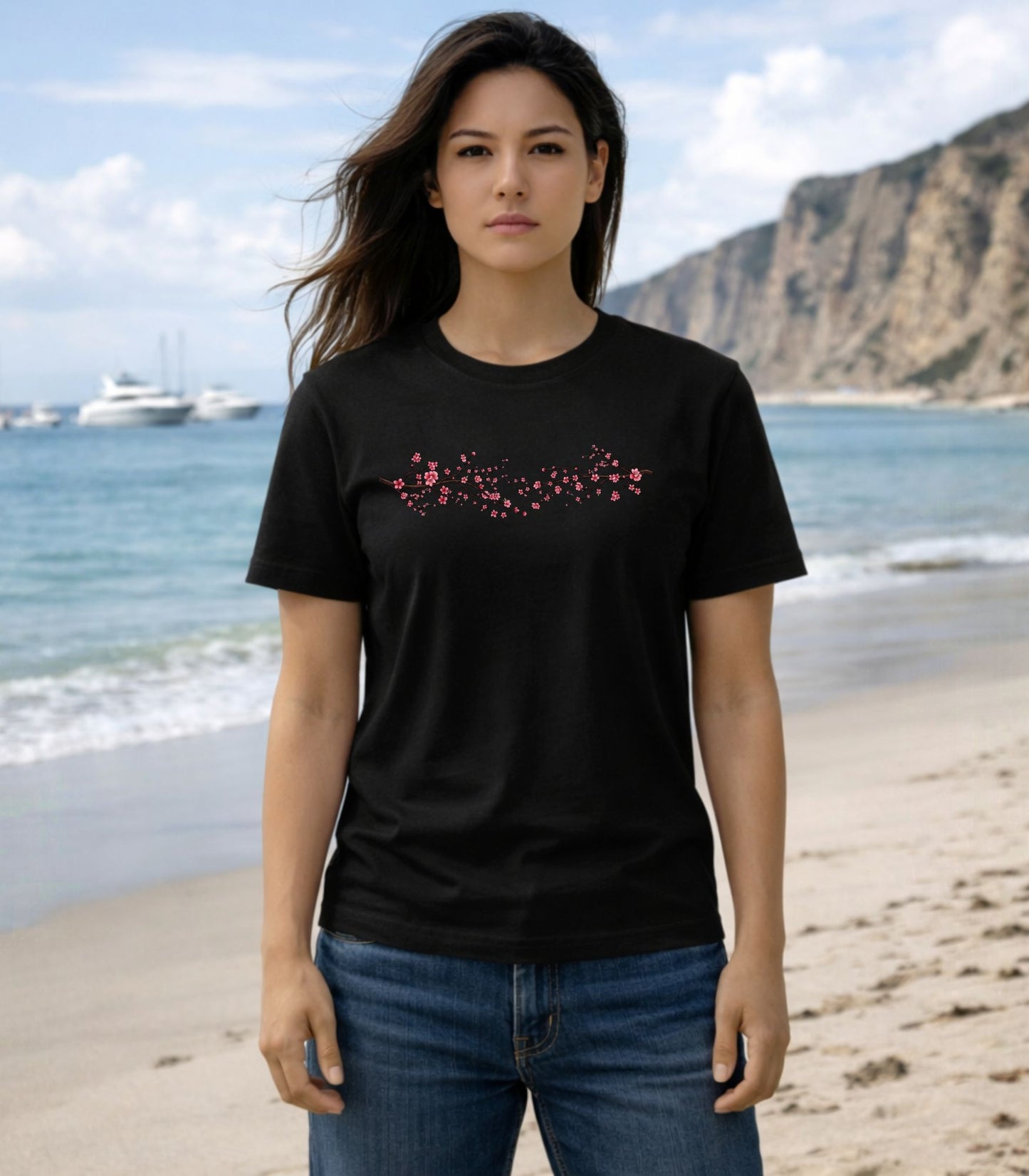 Sakura Branch Organic Cotton T Shirt - Bloo Kaze