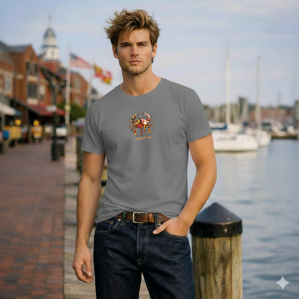 Melting Crab Maryland T Shirt. Organic Cotton