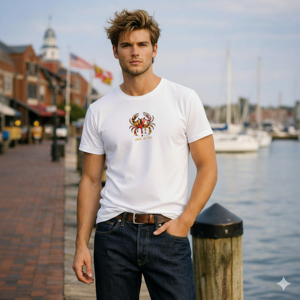 Melting Crab Maryland T Shirt. Organic Cotton